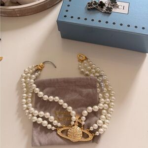 Vivienne Westwood Gold and Pearl Orb Necklace